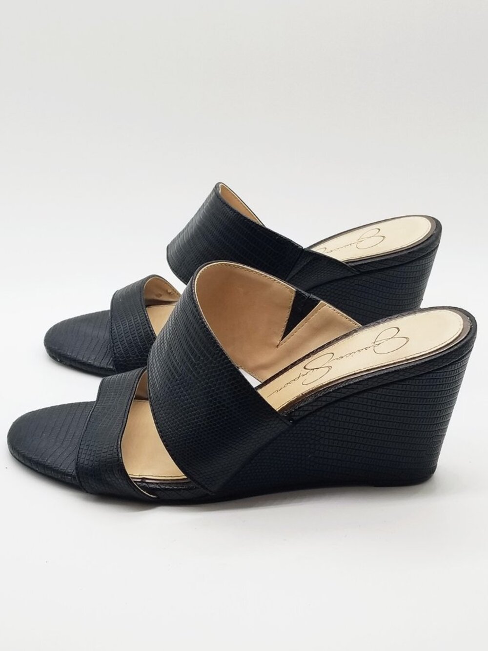 Jessica Simpson Cayren Black Double Strap Wedge Slide Sandal Women's 7M Slip On - Picture 9 of 15
